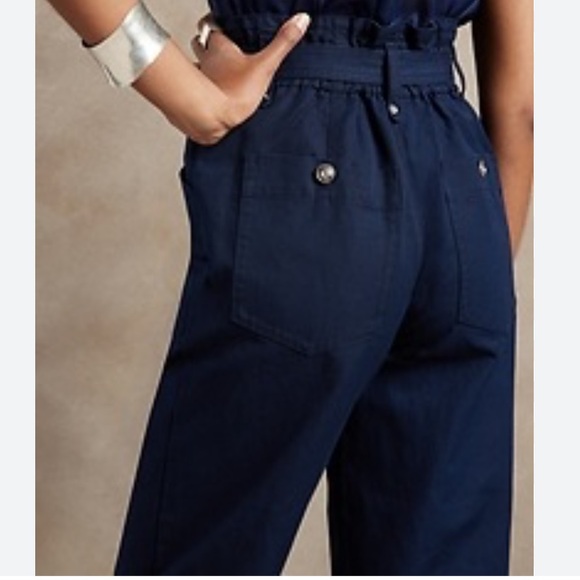 NWT Banana Republic Linen blend Paperbag Waist Trousers | navy | 12 - Picture 2 of 16